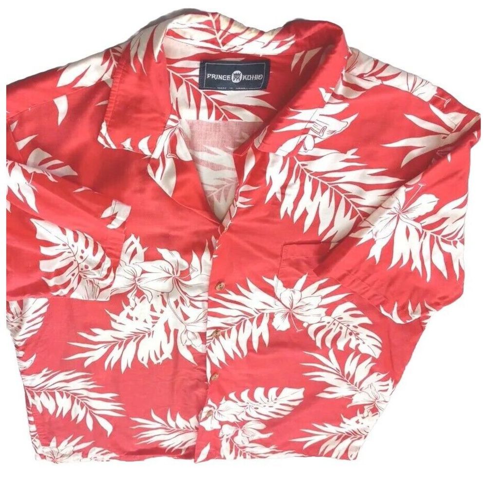 Prince Kuhio Men's Short Sleeve Hawaiian Button Down Shirt Extra Large Red White